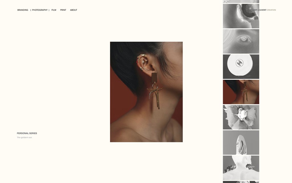 Saint Louvent is a photographer and artist focused on branding, film, and prints. A beautiful and well-designed website, with great use of negative space.