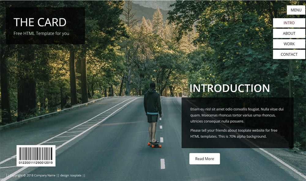 The Card HTML5 Template comes simple background images for different pages with fading transition.