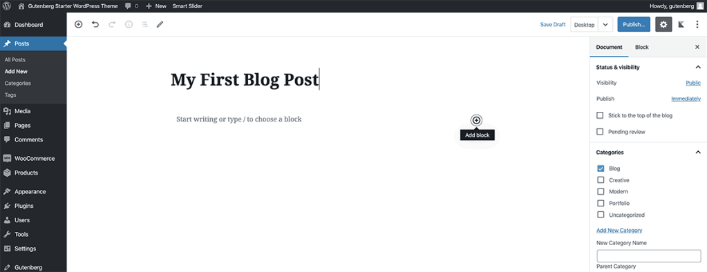 WordPress Gutenberg my first blog post