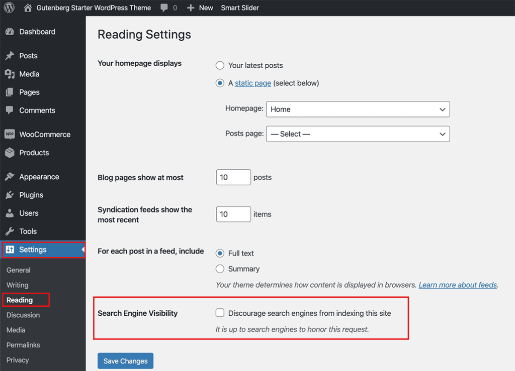 WordPress Search Engine Visibility