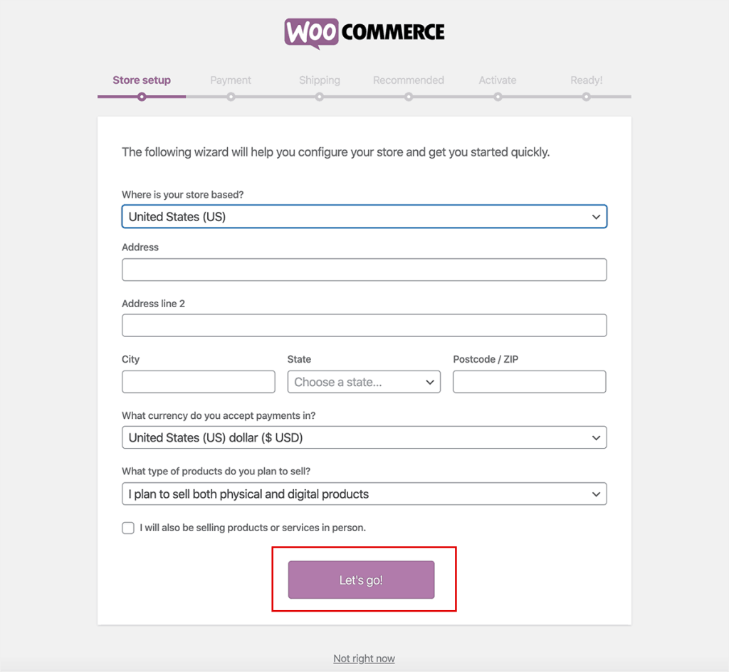 WooCommerce Store Setup get started